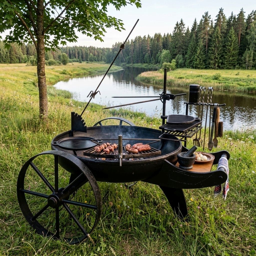 Großer Holzkohlegrill mit Metallrädern